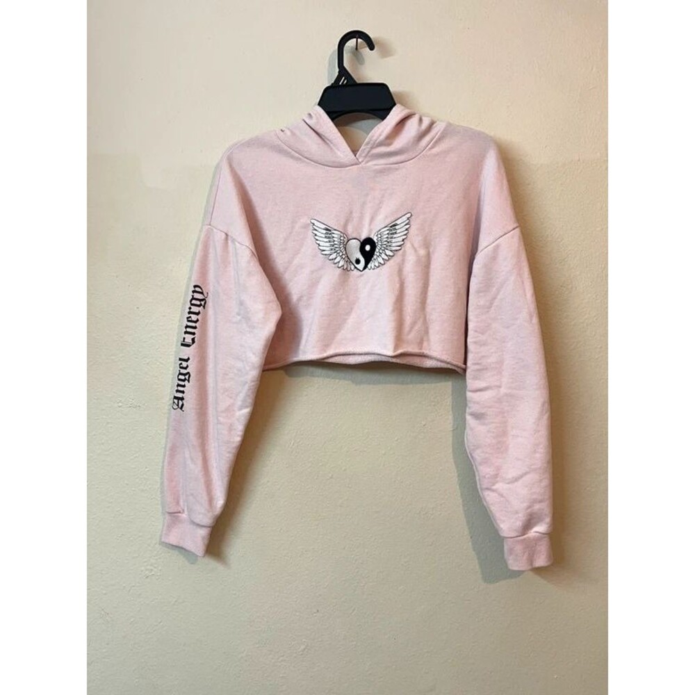 Baby Pink Angel Energy Cropped Hoodie Medium Ying Yang